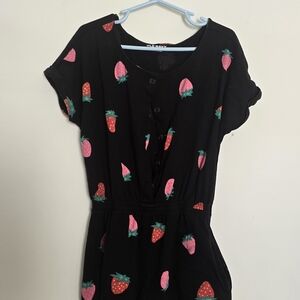 Old Navy Black Strawberry Print Romper